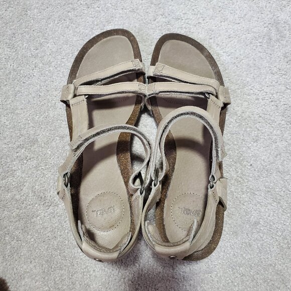 TEVA Ysidro Universal Strappy Wedge Sandals Leather Cork Taupe Brown Women's 9 - Picture 9 of 12